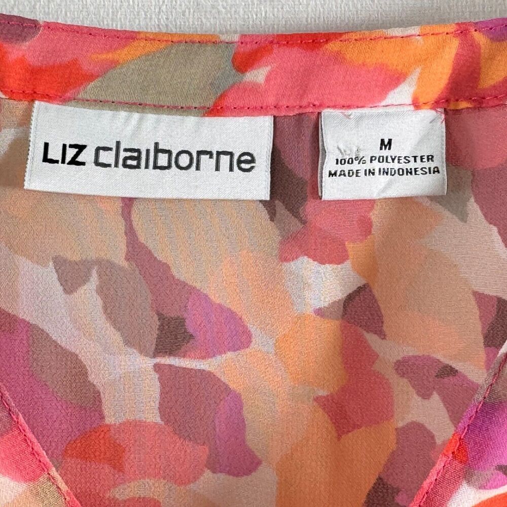 Liz Claiborne Womens Top Sz M Sheer Multicolor notched neckline pleated front