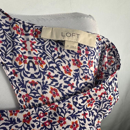 LOFT ladies top Sz M White with Red Blue print sleeveless tunic round neck