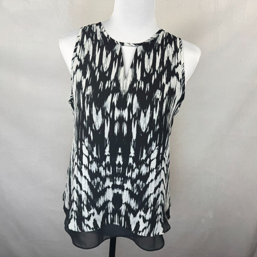 Violet & Claire Women Tank top Sz S Black White Round Neck Keyhole Sleeveless