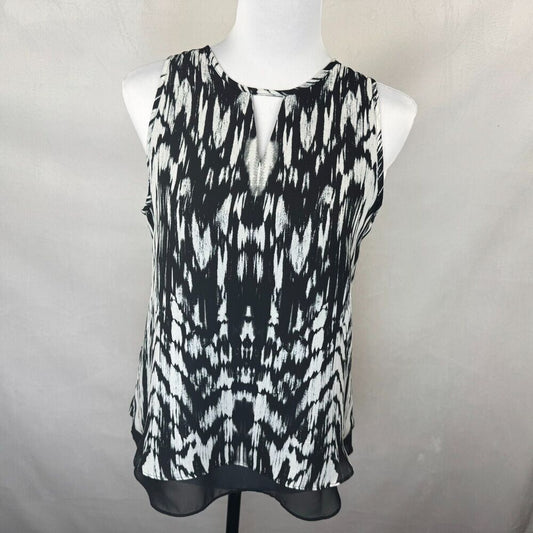 Violet & Claire Women Tank top Sz S Black White Round Neck Keyhole Sleeveless