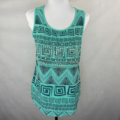 Voice Of California Top Sz S Knit Green Geometric Sequined Sleeveless