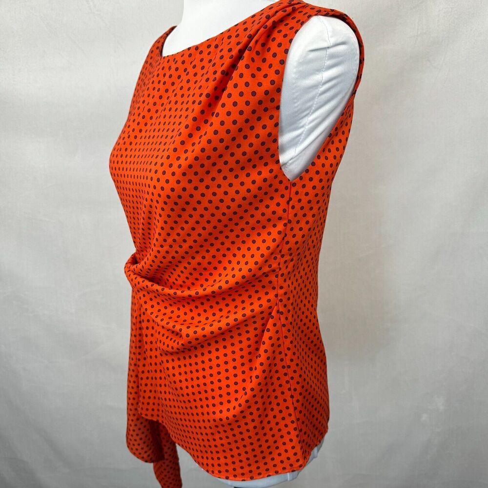 Ann Taylor Top Sz XXSP Orange Polka Dot Side Ruche and Tie Boat Neck Sleeveless