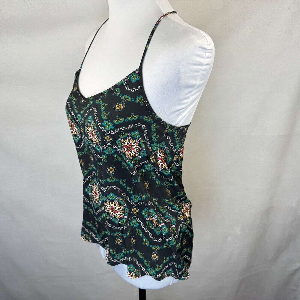 Hollister Crop Top Sz XS Black Green Smocked Sleeveless Strapped