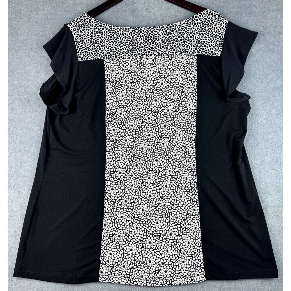 Worthington Women Black and White print Short Sleeve Top - Size 1X