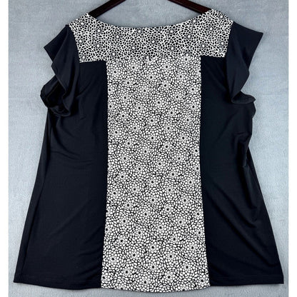 Worthington Women Black and White print Short Sleeve Top - Size 1X