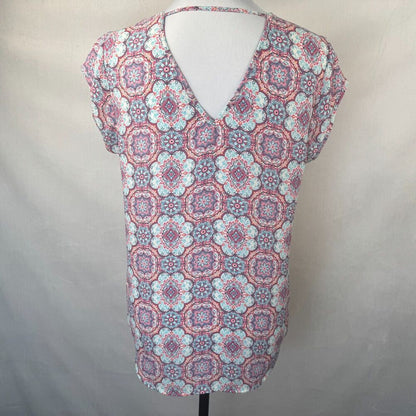 DR2 Ladies Sz S Multicolor Blouse Cap Sleeve VNeck Flowy Career Work