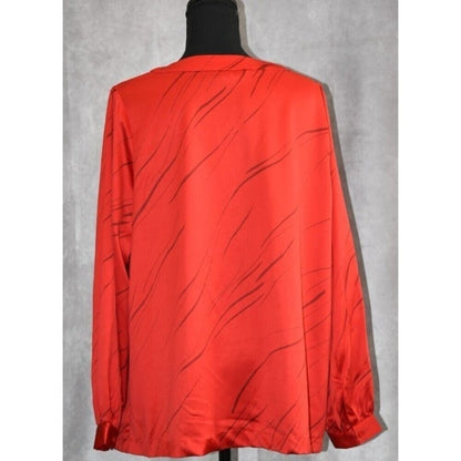 Share Alfani Women Size 1X Style Lin Breeze Red VNeck Button Down Cuffed Long Sleeves