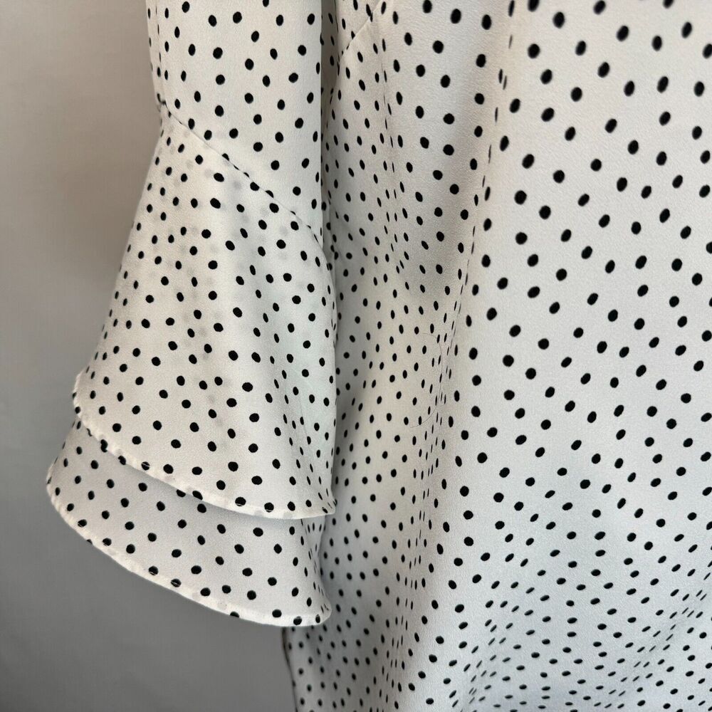 Karl Lagerfeld Top Sz XS White Black Polka Dot 3/4 Length Tiered Ruffle Sleeve