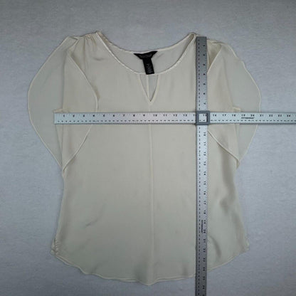 White House Black Market Top Sz S 100% Silk Chiffon Cream Flutter Sleeve