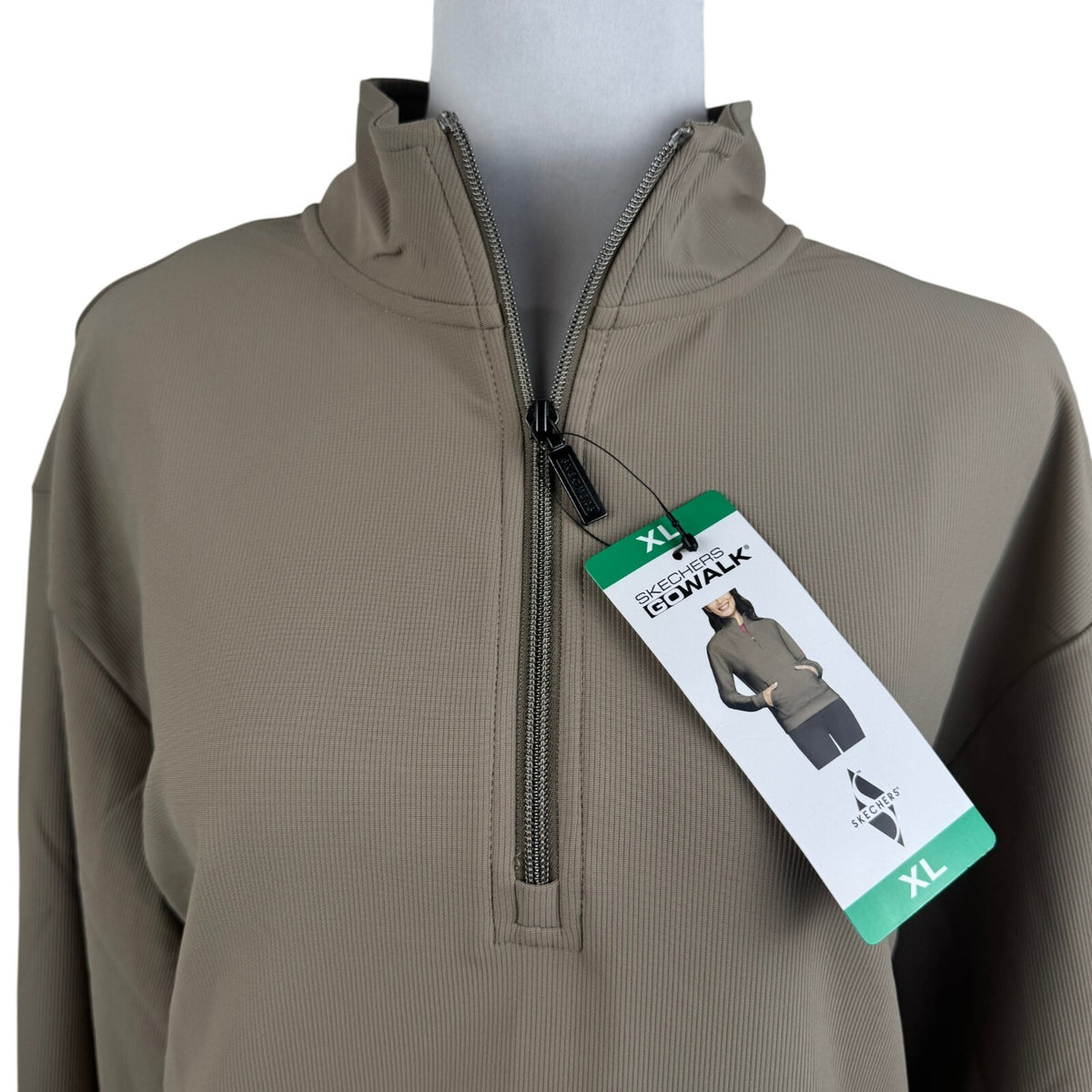 Skechers GO WALK Luxe Womens XL 1/4 Zip Pullover Ribbed Mock Neck Taupe NWT