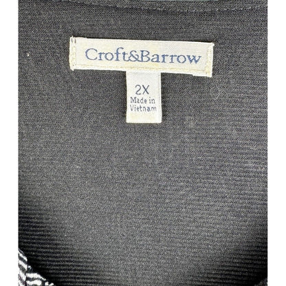 Croft & Barrow Top Sz 2X Gray Black Geometric Ruffle V-Neck Short Sleeve