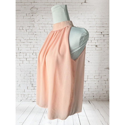 Hengrui Top Sz S Peach Lined Halter Neck Sleeveless Hook Eye Closure Flowy
