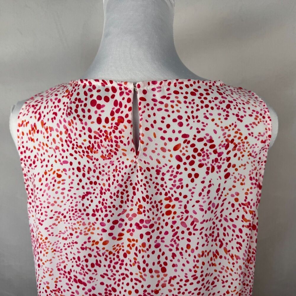 Rachel Zoe Women Sz M Top Round Neck White Red Orange Dots Abstract Sleeveless