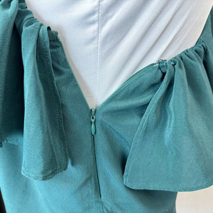 Maeve Top Sz 4 Green Silk One Shoulder Ruffle Lined Top Side Zipper