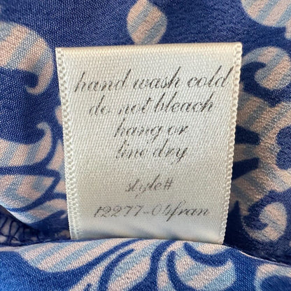 Blue Rain Ladies Blouse Sz M Blue White Print Bow Back Round Neckline Sleeveless