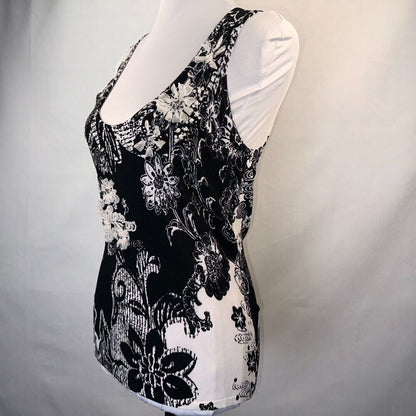 Alberto Makali Knit Top Sz M attached flowers with some Beads scoop neck