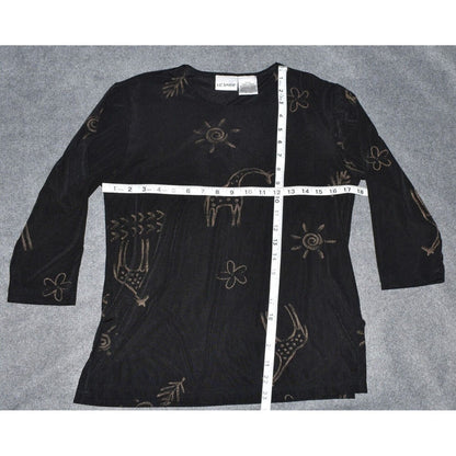 Liz Baker Womens Petite Black Long Sleeve Giraffe Print Stretch Top - Size Small