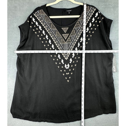 APT 9 Top Sz 2X Black Gold and White Embellishment V-Neck Sleeveless