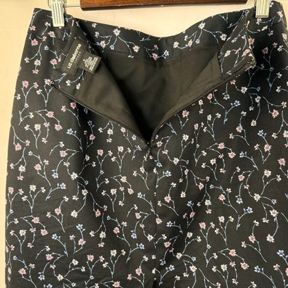 Liz Claiborne Pencil Skirt Sz 4 lined Black floral pink blue back zipper slit