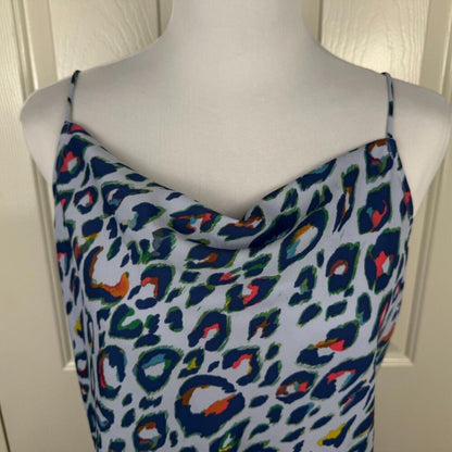 Nine West Women Sz S Camisole Tank Top Blue Animal Print Cowl Front Neck