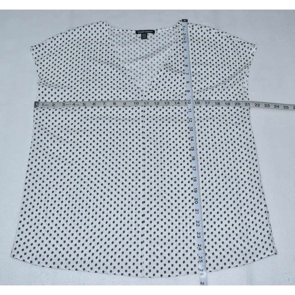 Hilary Radley Top Sz M Lightweight Polka Dot Cap Sleeve V Neck