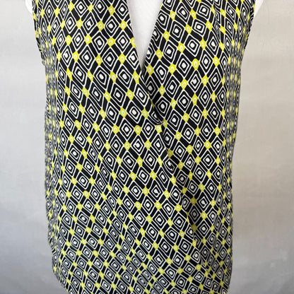 Violet & Claire Women Top Sz S Black Diamond Print Faux Wrap Drape Sleeveless