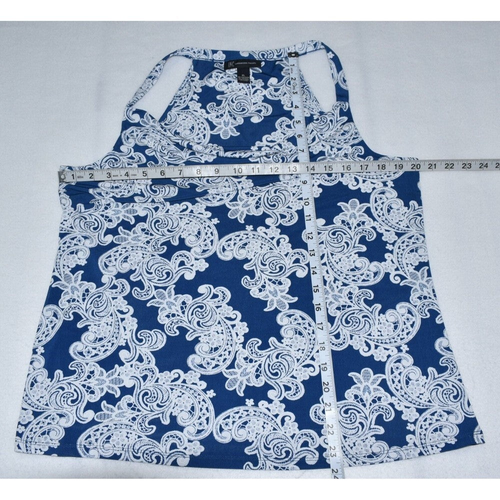 INC International Concepts Top Sz XL Blue/White Embroidery Sleeveless