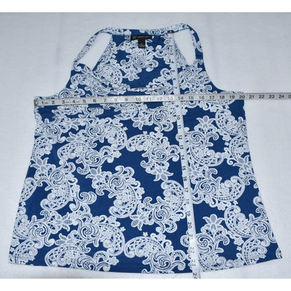 INC International Concepts Top Sz XL Blue/White Embroidery Sleeveless