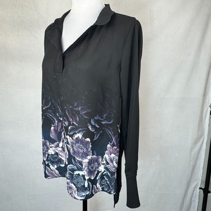 Simply Vera Vera Wang Women Sz M Sheer Black Tunic Floral Print Semi Open Back