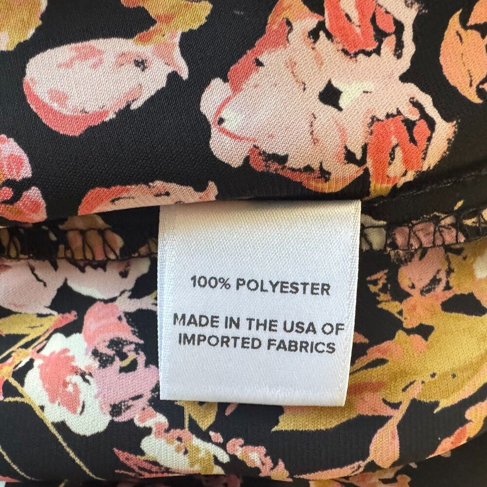 Roan Ryan Blouse Sz S Black Floral VNeck Sleeveless Elastic Waistline