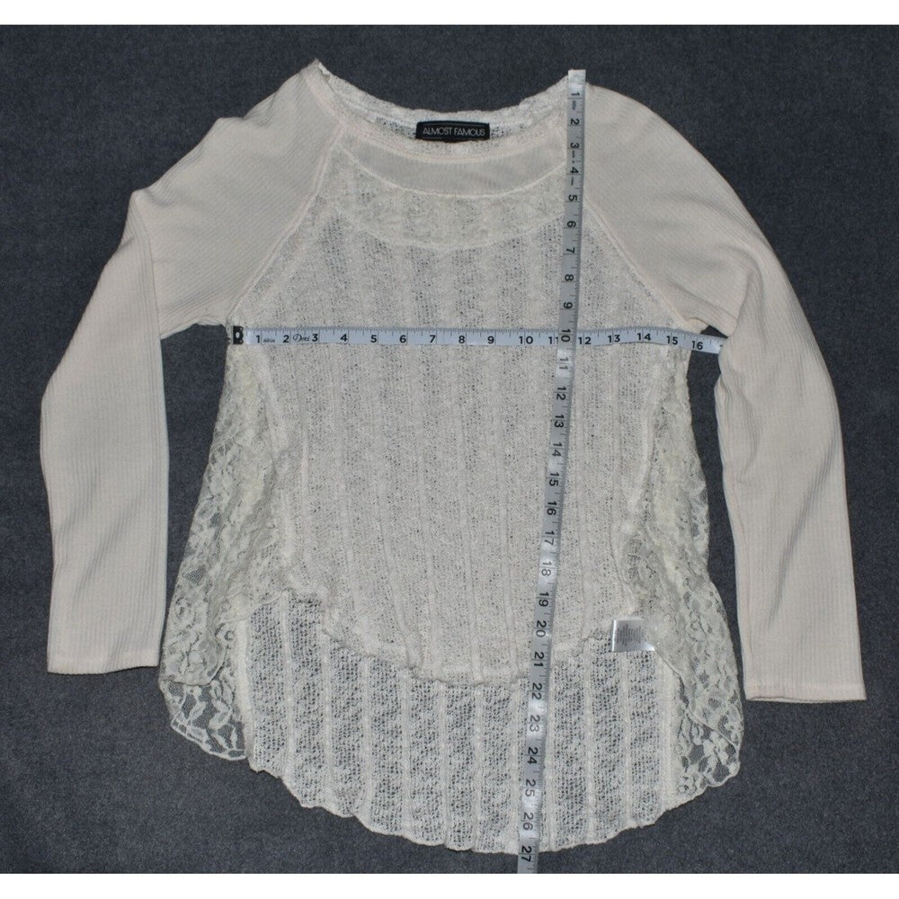Almost Famous Cream Crochet and knit Boho Sweater Vintage - Size Small