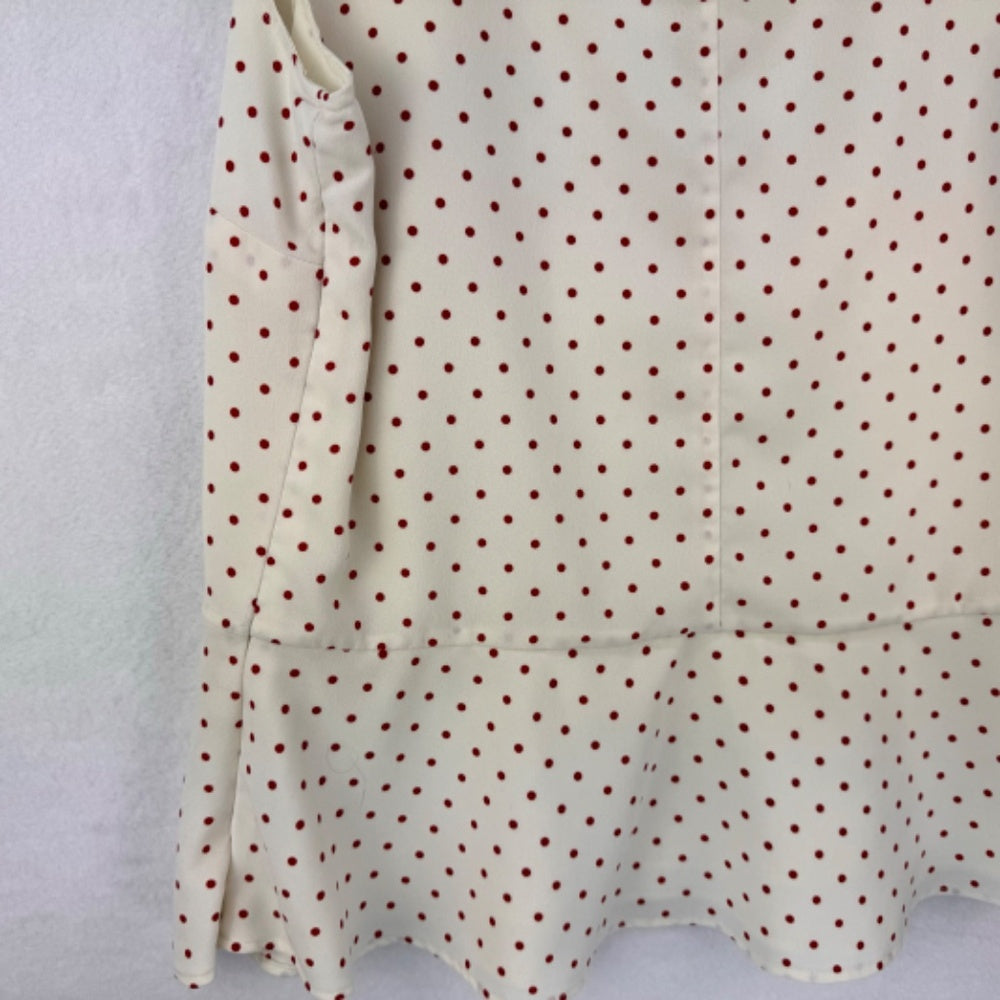 Talbots Ladies Top Sz 8 Sleeveless Cream and Red Polka Dots peplum side zipper