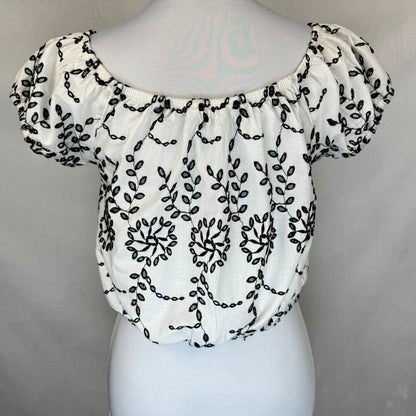 American Eagle Crop Top Sz S Embroidered Cut Outs White Off The Shoulder