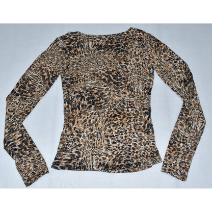 One West Top Sz S Long Sleeve V-Neck Ruched Center Animal Print
