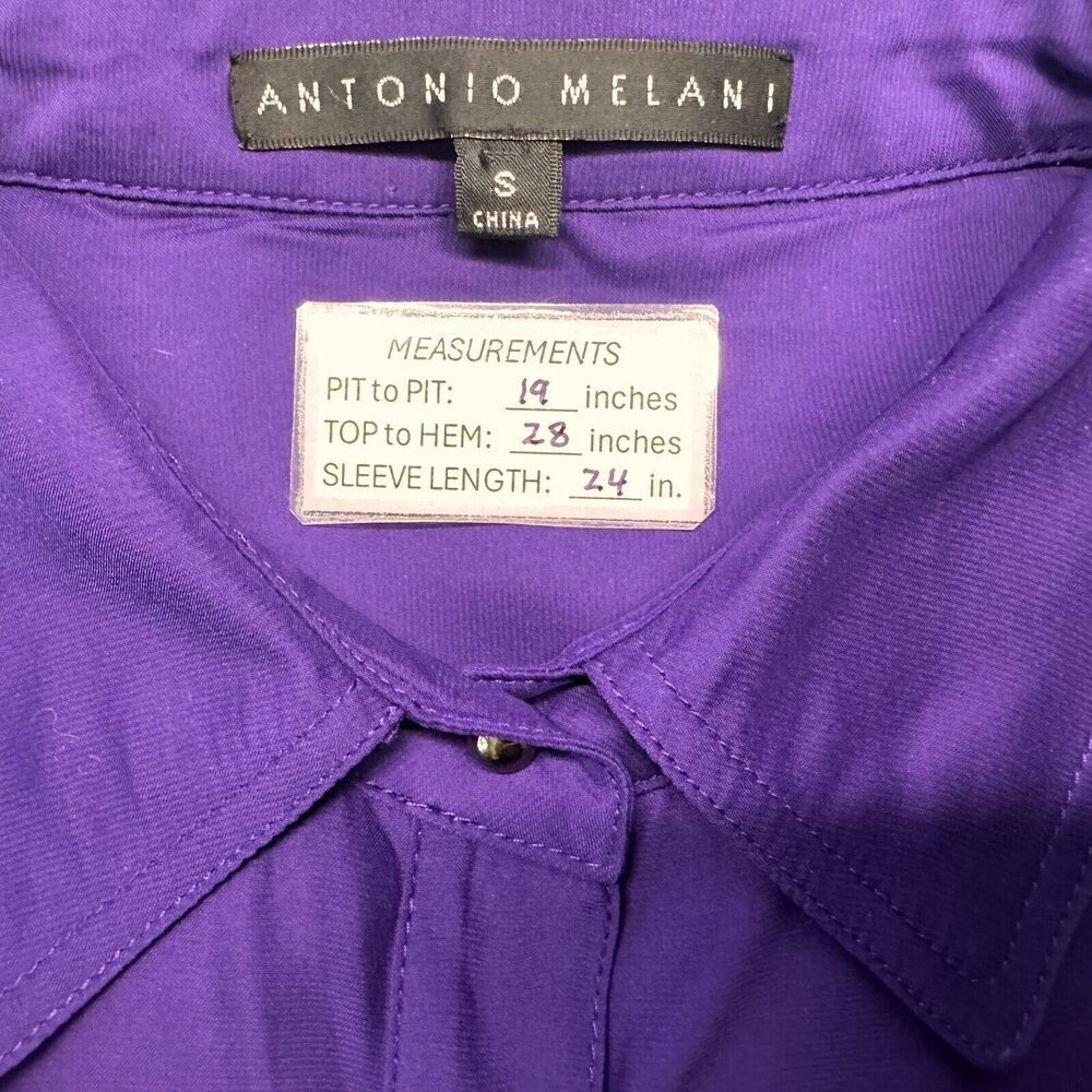 Antonio Melani Blouse Sz S Purple Button Up Collar Long Roll up Sleeves