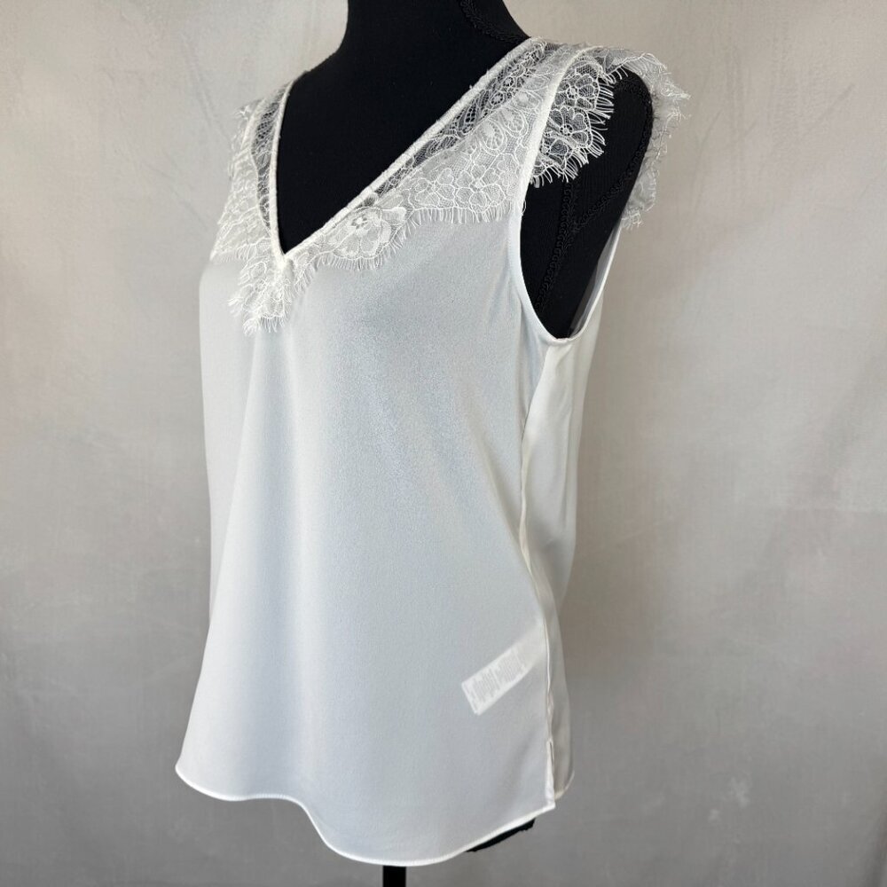French Connection 72NAR Women Sz S Tank Blouse VNeck Lace Trim Sleeveless NWT