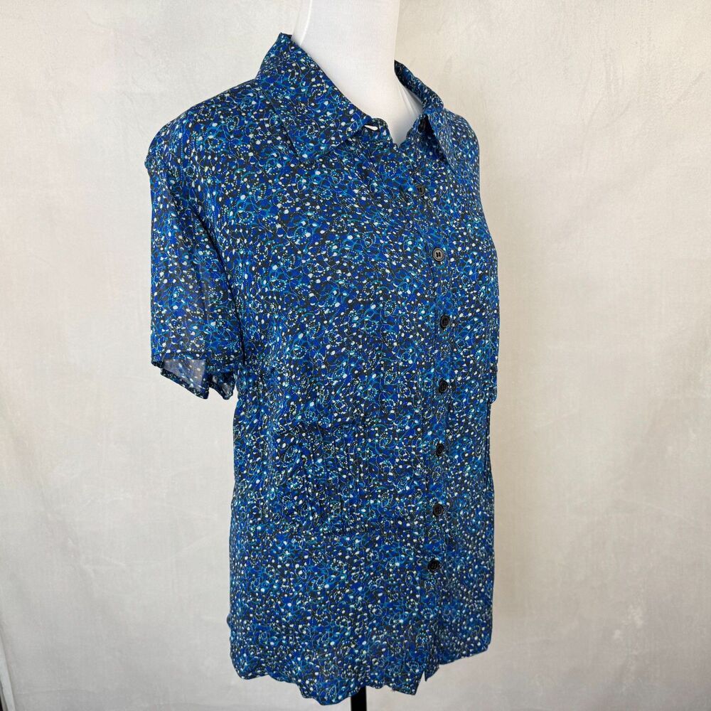 Style&Co Woman Blouse Sz 20W Floral Peplum Pleated Short Sleeve Button Up Lined