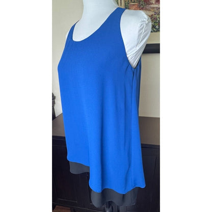 StudioM Top Sz XS Layered Royal Blue Black Asymmetrical Round Neck Sleeveless
