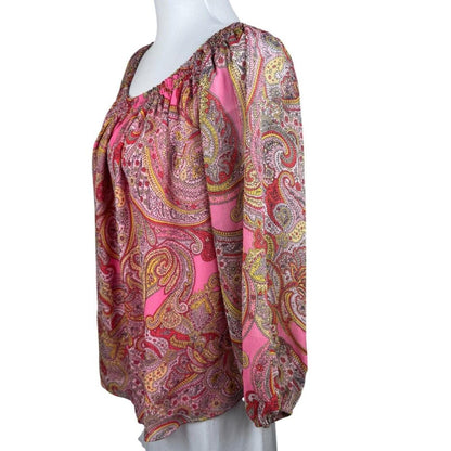 Tommy Hilfiger Women's Blouse Sz M Chiffon Lined Paisley Long Sleeves
