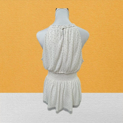 Express Top Sz M NWT Ivory Polka Dots Halter  Smocked Sleeveless Peplum Lined