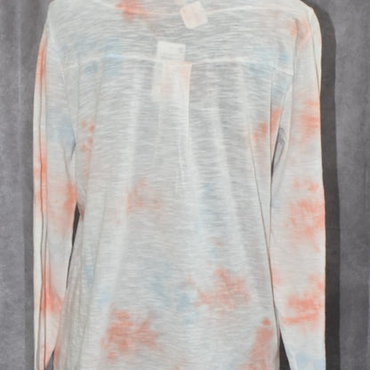 Style & Co Top Women Sz M Peach Blue Dye Knit Shirting Long Sleeve Henley NWT