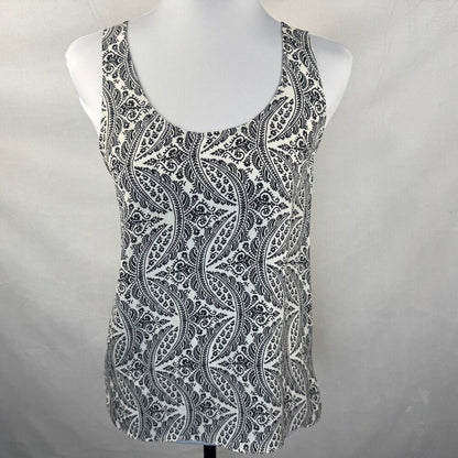 Theory Top Sz SP White Black Paisley Print Twisted Back Sleeveless