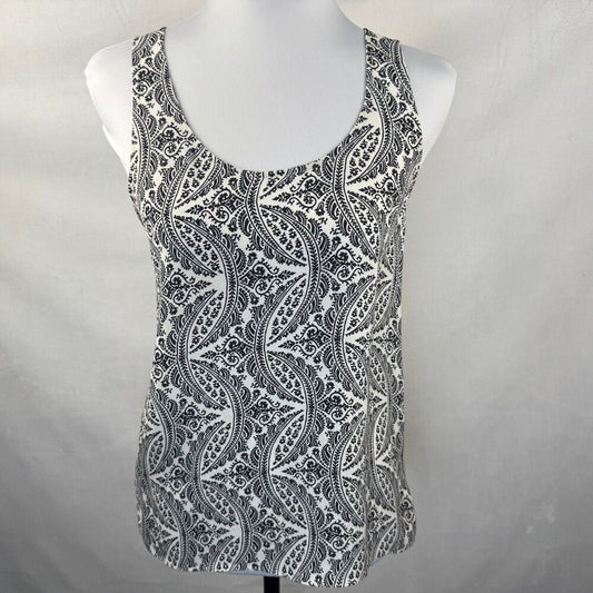 Theory Top Sz SP White Black Paisley Print Twisted Back Sleeveless
