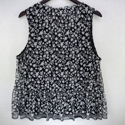 Max Studio Women’s Black White Floral Lace Sleeveless V-Neck Blouse