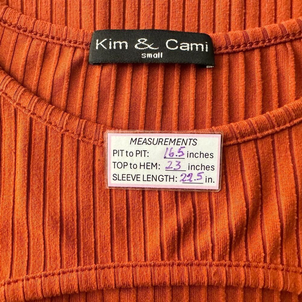 Kim & Cami Knit Top Sz S Rust Ribbed Cutout Chest Long Sleeve