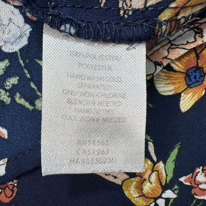 Halogen Blouse Sz XL Navy Blue Floral Print V-Neck Cap Sleeve Back Strap