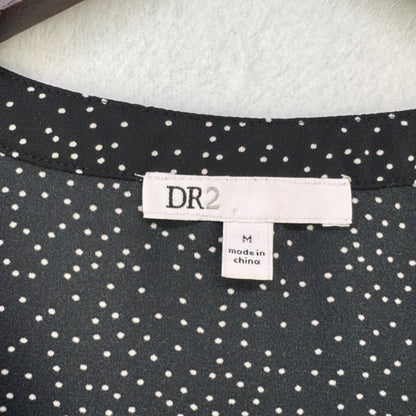 DR2 Ladies Top Sz M Black with white polka dots V-neck Sleeveless