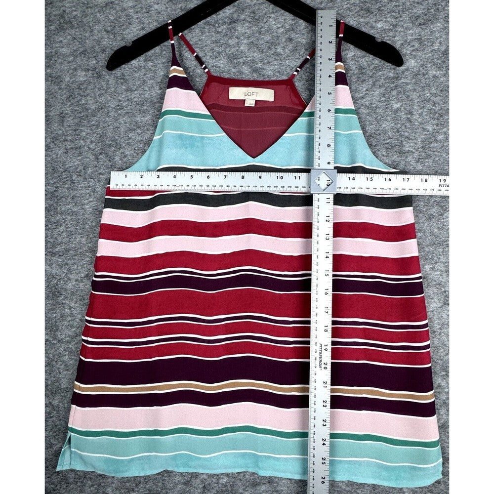 Loft Red Tank Top,  Multicolor Stripes, V-Neck, Spaghetti Stripes,  Size Small