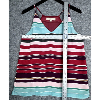 Loft Red Tank Top,  Multicolor Stripes, V-Neck, Spaghetti Stripes,  Size Small