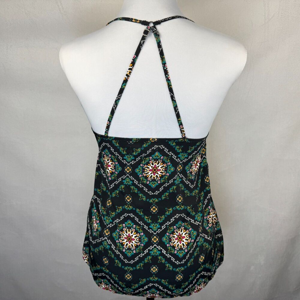 Hollister Crop Top Sz XS Black Green Smocked Sleeveless Strapped